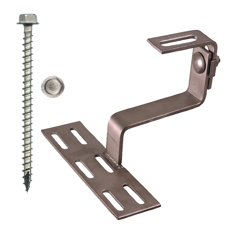 Part Number 17518 180° Curved Tile Roof Hook with an Adjustable Top Section of 15mm, Kit with 1/4" X 3" Screws 10/Carton Wgt = 13.80 Lbs