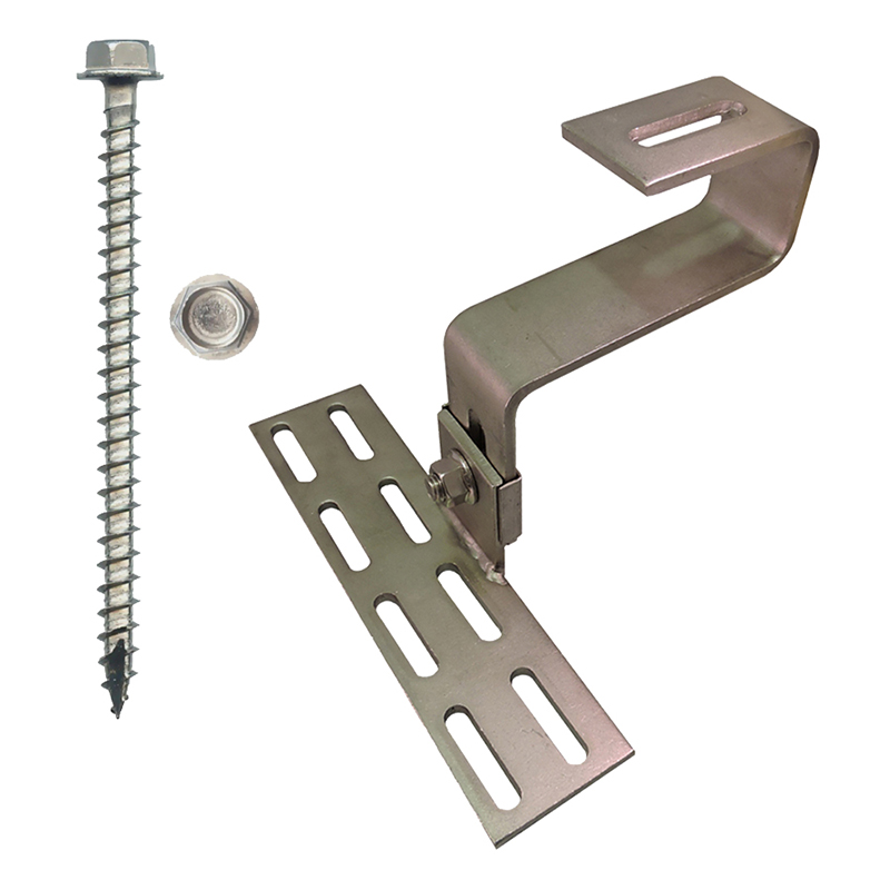 Part Number 17527 180° Curved Tile Roof Hook, 30mm Height Adjust, Kit with 1/4" X 3" Screws 1/PK  Wgt = 1.80 Lbs