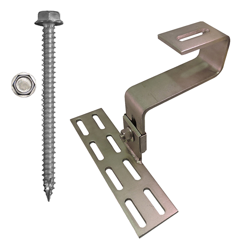 Part Number 17528 180° Curved Tile Roof Hook, 30mm Height Adjust Range, Kit with 5/16 X 3" Screws 10/Carton Wgt = 18.80 Lbs
