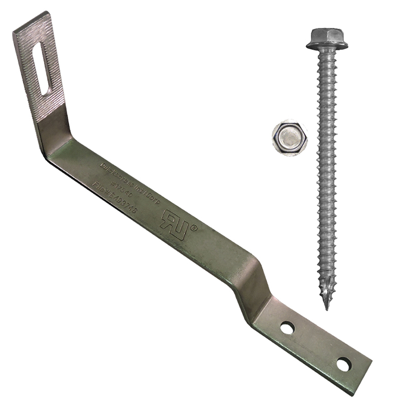 Part Number 17609 90° Flat Tile Roof Hook, 38mm Height, Kit with 5/16" X 3" Solar Mounting Screws 1/PK Wgt = 1.53 Lbs