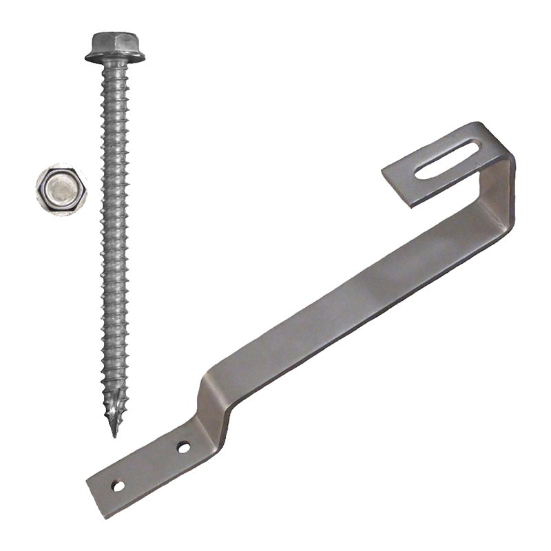 Part Number 17611 180° Flat Tile Roof Hook, 38mm Height, Kit with 5/16" X 3" Solar Mounting Screws 1/PK Wgt = 1.73 Lbs