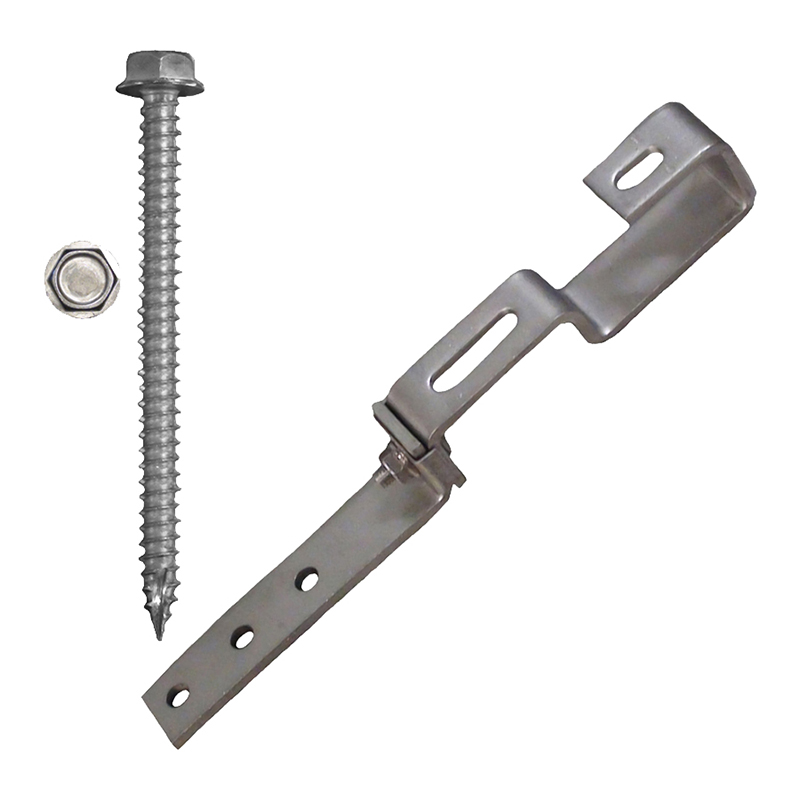 Part Number 17614 180° Stone Coated Steel Roof Hook, 18mm Height Adjustment Range, Kit with 5/16" X 3" Screws 20/Carton Wgt = 24.00 Lbs