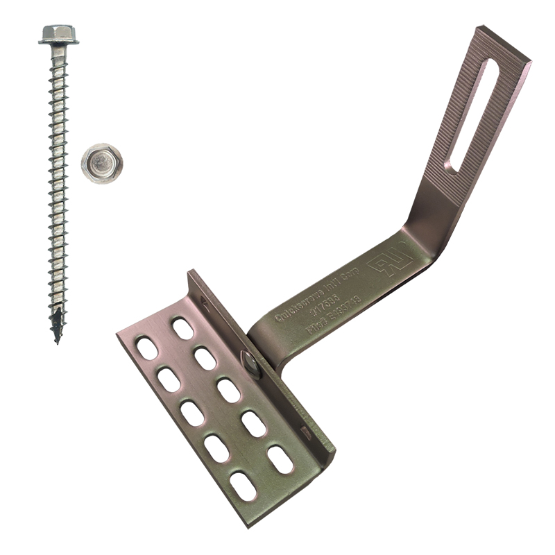 Part Number 17618 90° All Tile Roof Hook, 9mm Height Adjust Range, Kit with 1/4" X 3" Screws - for Curved & Flat Tile Roofs - works with or without battens 1/PK Wgt = 2.00 Lbs 