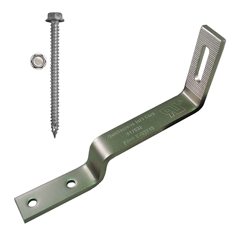 Part Number 17636 90° Flat Tile High Wind Roof Hook, 38mm Height - 7mm Thick Kit with 5/16" x 4" Screws  20/Carton Wgt = 22.62 Lbs