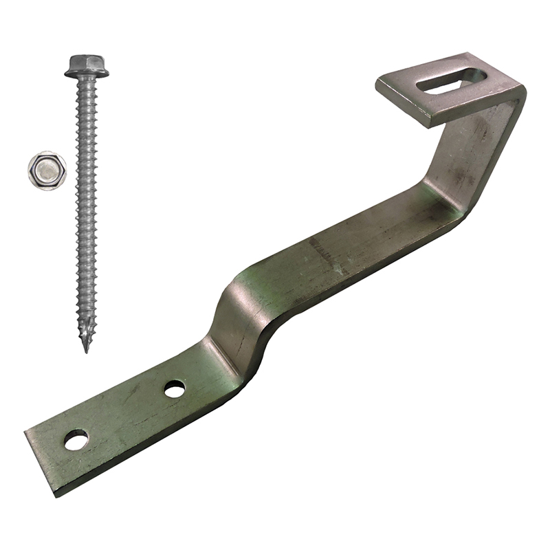 Part Number 17643 180° Flat Tile High Wind Roof Hook, 38mm Height - 7mm Thick Kit with 5/16" x 4" Screws 1/PK Wgt = 1.18 Lbs