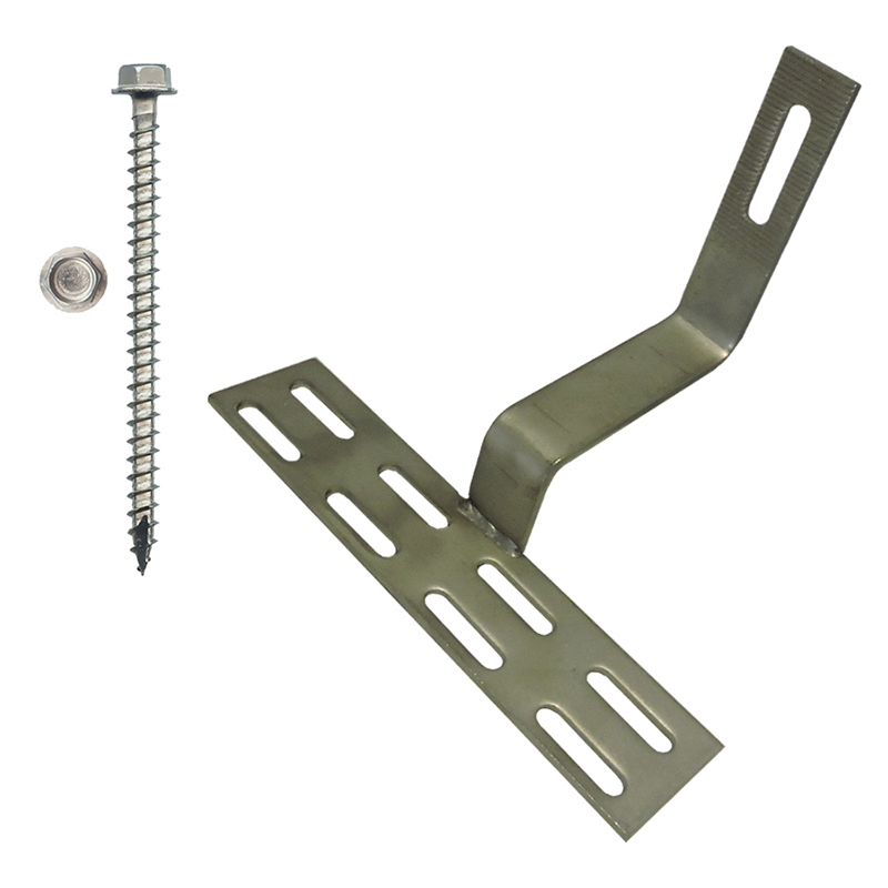 Part Number 17708 90° Non-Adjustable Curved Tile Roof Hook W/225mm Base, Kit with 1/4" X 3" Screws  20/Carton Wgt = 25.76 Lbs