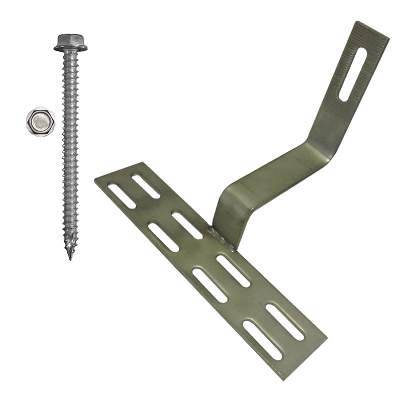 Part Number 17711 90° Non-Adjustable Curved Tile Roof Hook W/225mm Base, Kit with 5/16 X 3" Screws 1/PK Wgt = 1.78 Lbs